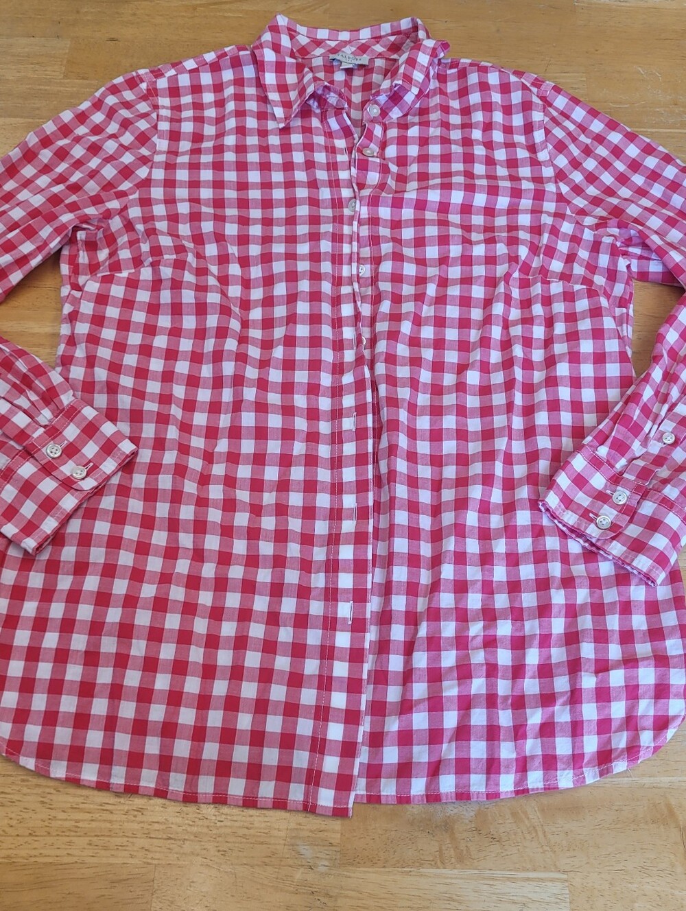 Talbots Pink White Fuschia Gingham Check Cotton Button Down Shirt Blouse Medium